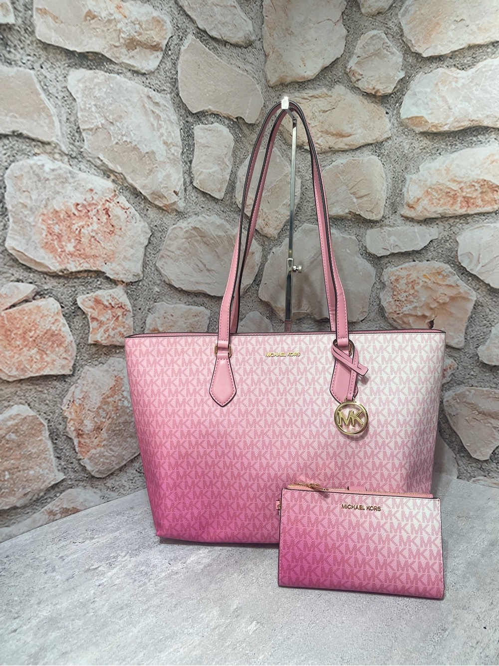 Michael Kors Pink Gradient Signature Tote with Wristlet
